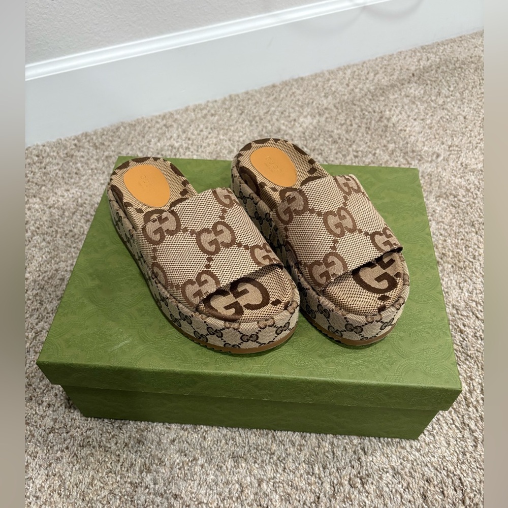 GUCCI platform canvas sandals